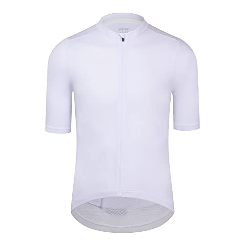 RISESBIK Herren Radtrikot Reißverschlusstasche Kurzarm Leichtes Aero Race Fit Fahrrad Trikot UPF 50+ Radsport Shirt, Weiß, Groß von RISESBIK