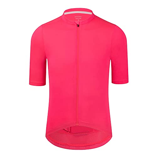 RISESBIK Herren Radtrikot Reißverschlusstasche Kurzarm Leichtes Aero Race Fit Fahrrad Trikot UPF 50+ Radsport Shirt, rose, Mittel von RISESBIK