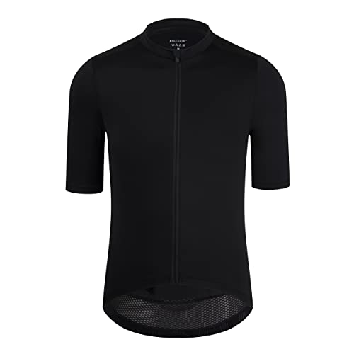 RISESBIK Herren Radtrikot Reißverschlusstasche Kurzarm Leichtes Aero Race Fit Fahrrad Trikot UPF 50+ Radsport Shirt, schwarz, Mittel von RISESBIK