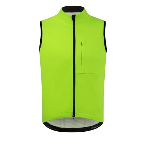 RISESBIK Herren Thermo Fleece Radfahren Weste Winddicht Wasserdicht Leichte Oberbekleidung Radtrikots Ärmellose Jacke, leuchtend grün, M von RISESBIK