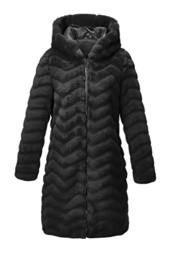RISISSIDA Frauen Lange Kunstpelz Mantel Fuzzy Faux Pelz Jacke Winter Frühling Herbst Mode Thermische Lose Oversized Jacke Mit Kapuze, Schwarz-Wellen-Textur, Small von RISISSIDA