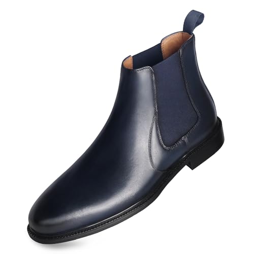 RITIZEN Herren Chelsea Boots Echtes Leder Kleid Stiefel Slip on für Männer, Marineblau, 46 EU von RITIZEN