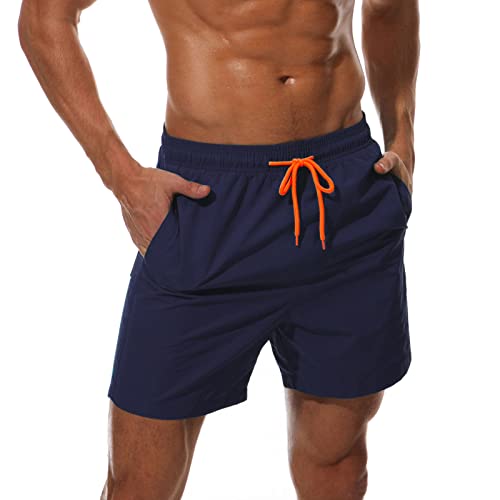 RITOSTA Badehose Herren Schnelltrocknend Badeshorts Kurz Badehosen für Herren mit Mesh Futter Boardshorts Strandshorts mit Tasche Kordelzug(Marine,M) von RITOSTA