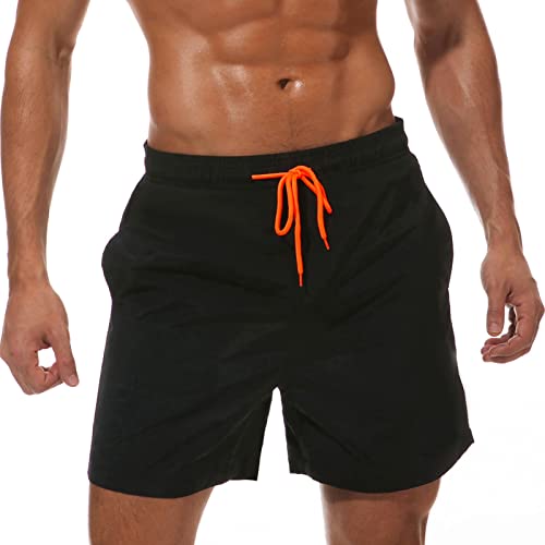 RITOSTA Badehose Herren Schnelltrocknend Badeshorts Kurz Badehosen für Herren mit Mesh Futter Boardshorts Strandshorts mit Tasche Kordelzug(Schwarz,L) von RITOSTA