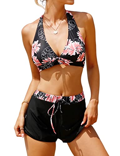 RITOSTA Bikini Badeanzug Damen Bauchweg Push Up Bikini Set High Waist Bikinihose Bademode Tankini mit Shorts Zweiteiliger Badeanzüge V Ausschnitt Bikinis für Frauen Swimsuits von RITOSTA