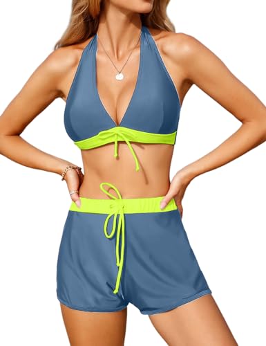 RITOSTA Bikini Badeanzug Damen Bauchweg Push Up Bikini Set High Waist Bikinihose Bademode Tankini mit Shorts Zweiteiliger Badeanzüge V Ausschnitt Bikinis für Frauen Swimsuits von RITOSTA