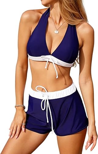 RITOSTA Bikini Badeanzug Damen Bauchweg Push Up Bikini Set High Waist Bikinihose Bademode Tankini mit Shorts Zweiteiliger Badeanzüge V Ausschnitt Bikinis für Frauen Swimsuits von RITOSTA