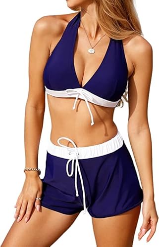 RITOSTA Bikini Badeanzug Damen Bauchweg Push Up Bikini Set High Waist Bikinihose Bademode Tankini mit Shorts Zweiteiliger Badeanzüge V Ausschnitt Bikinis für Frauen Swimsuits von RITOSTA