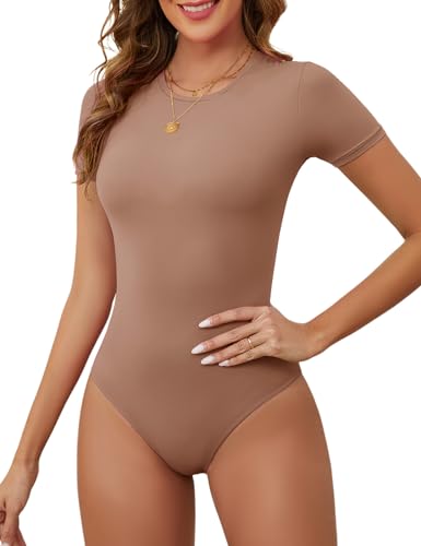 RITOSTA Body Damen Bauchweg Bodysuit Shapewear Stark Formend Kurzarm Body Shaper Thong Elegant Damenbody T-Shirt Rundhals Shaping Top Sculpting Tanga mit Verstellbare Träger von RITOSTA