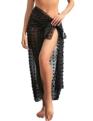 RITOSTA Damen Sarong Pareo Tuch Lang Strandkleid Wickelrock Strandtuch mit Jacquard Strand Rock Strandtunika Strandkleider Sommer Strandponcho Badeanzug Bikini Cover Up Strandurlaub Schwarz von RITOSTA