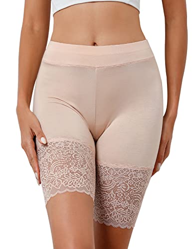 RITOSTA Damen Unterhose Unter Rock Kurz Hose Miederpants mit Spitze Miederhose Miederslip Nahtlose Unterwäsche Anti-Chafing Panties Hipsters Boyshort Slip Kurze Yoga Shorts(Beige,XL) von RITOSTA