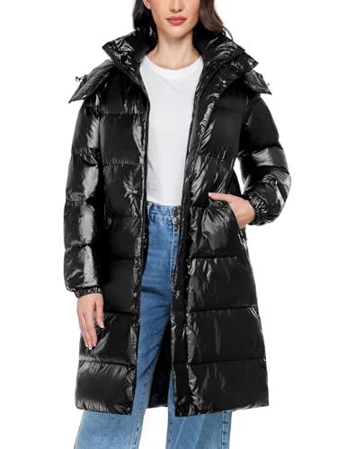 RITOSTA Damen Wintermantel Lang Daunenmantel Winter Steppmantel Frauen Winterjacke Lange Damen-Jacken Puffer Mantel Warm Jacke Herbst Daunenjacke mit Kapuze Taschen(Schwarz,XXL) von RITOSTA