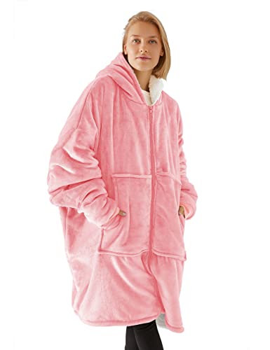 RITOSTA Hoodie Blanket Unisex Oversized Blanket Hoodie Oversized Sherpa Hoodie Fleece WearableSweatshirt Blanket with Zipper Pocket Fleece Sweater Warm Hoodie for Teenager Adults, Rose, One Size von RITOSTA