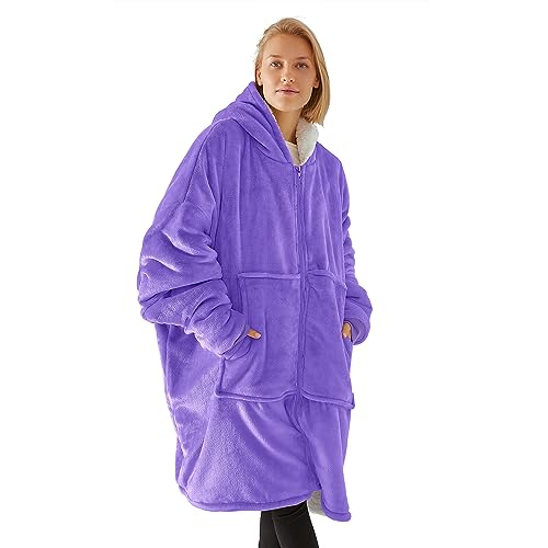 RITOSTA Hoodie Frauen Oversize Pullover Decke Hoodie Langarm Giant Super Soft Warme und Bequeme Decke mit Tasche Sweatshirt Mantel (Lila, One Size) von RITOSTA