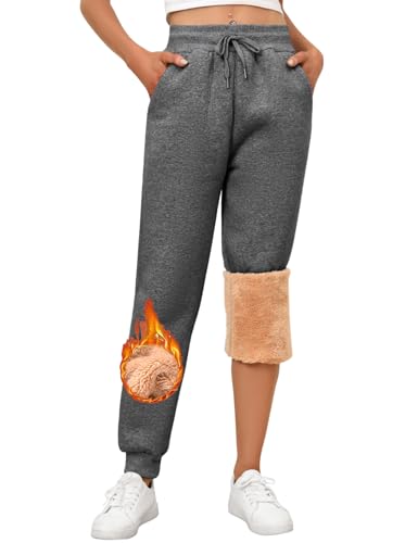 RITOSTA Jogginghose Damen Baumwolle Warm Winter Jogginghose Gefütterte Thermo Fleece Sporthose Lang Freizeithose mit Kordelzug Taschen Bequeme Sweathose von RITOSTA