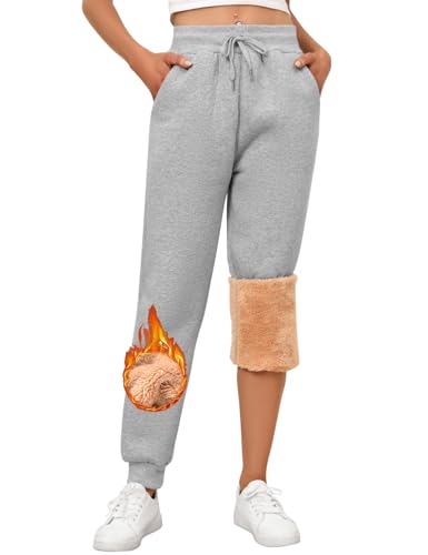 RITOSTA Jogginghose Damen Baumwolle Warm Winter Jogginghose Gefütterte Thermo Fleece Sporthose Lang Freizeithose mit Kordelzug Taschen Bequeme Sweathose von RITOSTA