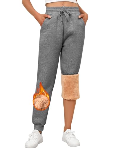 RITOSTA Jogginghose Damen Baumwolle Warm Winter Jogginghose Gefütterte Thermo Fleece Sporthose Lang Freizeithose mit Kordelzug Taschen Bequeme Sweathose von RITOSTA