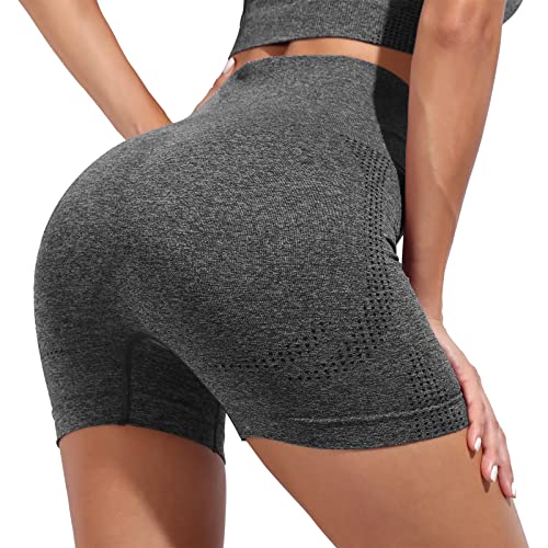 RITOSTA Kurze Sporthose Damen Radlerhose Yogahose Laufhose Kurz Leggings Hotpants Blickdicht Hohe Taille Sportshorts für Sommer Yoga Fitness Joggen Training(Grau,L) von RITOSTA