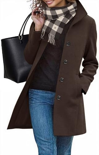 RITOSTA Mantel Damen Wintermantel Lang Winterjacke Klassischem Wintercoat Revers Übergangsjacke Knielang Trenchcoat Elegant Jacke Herbst Winter Outwear mit Knopf(Dunkelbraun,XXL) von RITOSTA