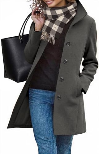 RITOSTA Mantel Damen Wintermantel Lang Winterjacke Klassischem Wintercoat Revers Übergangsjacke Knielang Trenchcoat Elegant Jacke Herbst Winter Outwear mit Knopf(Dunkelgrau,XL) von RITOSTA