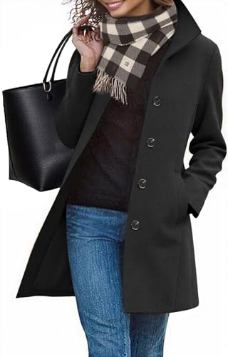 RITOSTA Mantel Damen Wintermantel Lang Winterjacke Klassischem Wintercoat Revers Übergangsjacke Knielang Trenchcoat Elegant Jacke Herbst Winter Outwear mit Knopf(Schwarz,XXL) von RITOSTA
