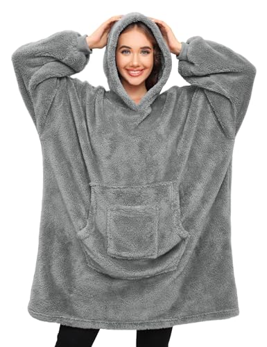 RITOSTA Oversize Hoodie Damen Herren Weiche Hoodie Decke Sweatshirt Übergroße Kapuzenpullover Warme Decken Hoodie Pullover Pulli Leicht Hoodies Blanket mit Kapuze Taschen Hellgrau von RITOSTA