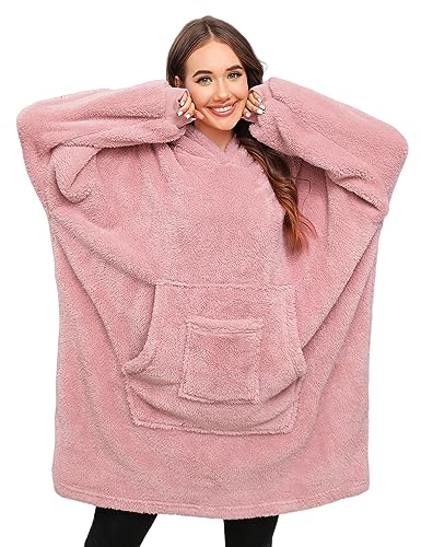 RITOSTA Oversize Hoodie Damen Herren Weiche Hoodie Decke Sweatshirt Übergroße Kapuzenpullover Warme Decken Hoodie Pullover Pulli Leicht Hoodies Blanket mit Kapuze Taschen Rosa von RITOSTA