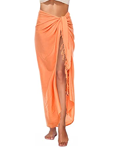 RITOSTA Strandkleid Damen Strand Sarong Pareo Tuch Lang mit Quaste Wickelrock Strandtuch Strandtunika Strandkleider Sommer Strandponcho Badeanzug Bikini Cover Up Strandurlaub(Hellorange,Einheitsgröße) von RITOSTA