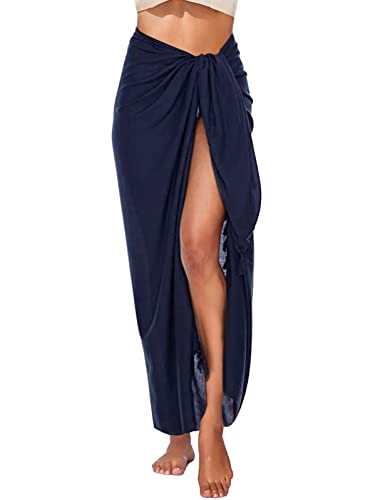 RITOSTA Strandkleid Damen Strand Sarong Pareo Tuch Lang mit Quaste Wickelrock Strandtuch Strandtunika Strandkleider Sommer Strandponcho Badeanzug Bikini Cover Up Strandurlaub(Marine,Einheitsgröße) von RITOSTA