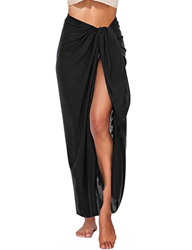 RITOSTA Strandkleid Damen Strand Sarong Pareo Tuch Lang mit Quaste Wickelrock Strandtuch Strandtunika Strandkleider Sommer Strandponcho Badeanzug Bikini Cover Up Strandurlaub(Schwarz,Einheitsgröße) von RITOSTA