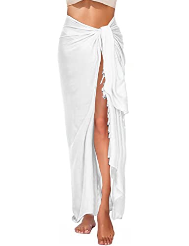 RITOSTA Strandkleid Damen Strand Sarong Pareo Tuch Lang mit Quaste Wickelrock Strandtuch Strandtunika Strandkleider Sommer Strandponcho Badeanzug Bikini Cover Up Strandurlaub(Weiß,Einheitsgröße) von RITOSTA