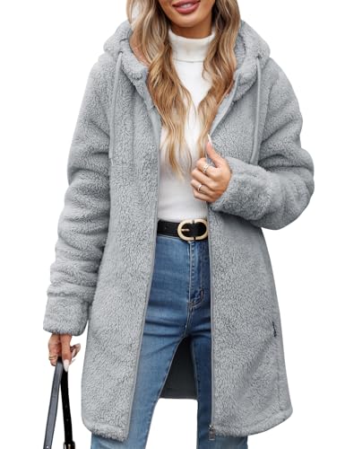 RITOSTA Teddyjacke Damen Winter Fleecejacke mit Kapuze Herbstjacke Winterjacke Warme Kapuzenpullover Damen-Jacken Zipper Hoodie Mantel Plüschjacke mit Taschen von RITOSTA