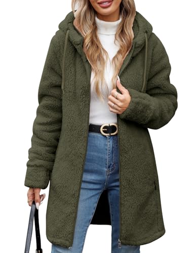 RITOSTA Teddyjacke Damen Winter Fleecejacke mit Kapuze Herbstjacke Winterjacke Warme Kapuzenpullover Damen-Jacken Zipper Hoodie Mantel Plüschjacke mit Taschen von RITOSTA