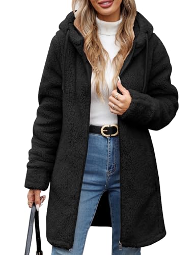 RITOSTA Teddyjacke Damen Winter Fleecejacke mit Kapuze Herbstjacke Winterjacke Warme Kapuzenpullover Damen-Jacken Zipper Hoodie Mantel Plüschjacke mit Taschen von RITOSTA