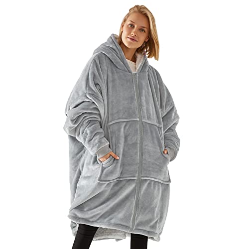 RITOSTA Übergroße Hoodie Sweatshirt mit Kapuze Super Weiche Warme Decke Kapuzenpullover mit Taschen Flanell Gemütliche Riesen-Hoodie für Erwachsene, Männer, Frauen, Jugendliche(Hellgrau,Einheitsgröße) von RITOSTA