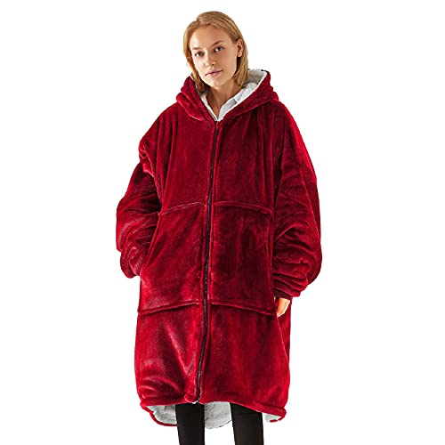 RITOSTA Übergroße Hoodie Sweatshirt mit Kapuze Super Weiche Warme Decke Kapuzenpullover mit Taschen Flanell Gemütliche Riesen-Hoodie für Erwachsene, Männer, Frauen, Jugendliche(Rot,Einheitsgröße) von RITOSTA