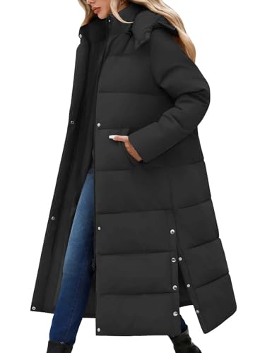 RITOSTA Wintermantel Damen Lang Daunenmantel Winter Steppmantel Frauen Lange Winterjacke mit Kapuze Damen-Jacken Puffer Jacke Mantel Warm Herbst Daunenjacke mit Taschen(Schwarz,M) von RITOSTA