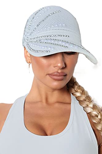 RITUMO Nieten Strass Kristalle Pferdeschwanz Hüte Bling Mesh Baseball Cap Modische Open Top Sonnenblenden Hut für Frauen, weiß 2, Einheitsgröße von RITUMO