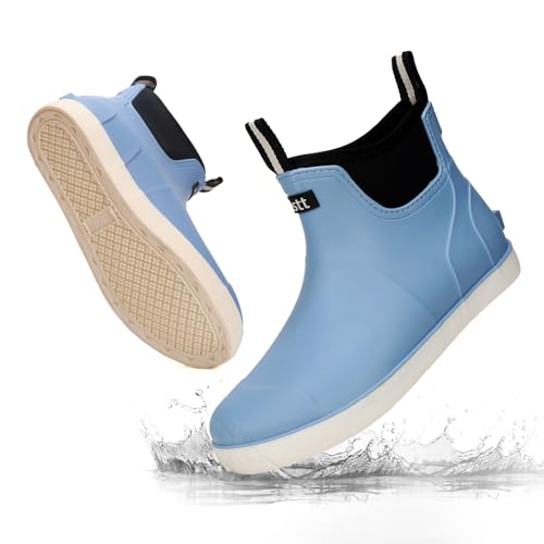 RIUETAR Herren Deckstiefel Wasserdicht Angeln Regenstiefel Anti-Rutsch Gummistiefel Stiefeletten Hochleistungsschuhe Chelsea Boots für Gartenarbeit Bootfahren Camping Segeln, Blassblau, 38.5 EU von RIUETAR