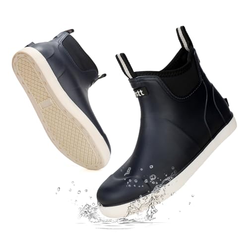 RIUETAR Herren Deckstiefel Wasserdicht Angeln Regenstiefel Anti-Rutsch Gummistiefel Stiefeletten Hochleistungsschuhe Chelsea Boots für Gartenarbeit Bootfahren Camping Segeln, Marineblau, 42.5 EU von RIUETAR