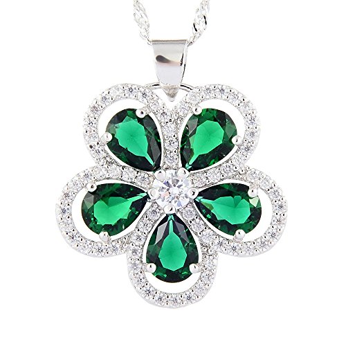RIVA BLUME Anhänger mit 45cm(18") Kette & Tropfenschliff Edelstein Zirkonia CZ [Grün Smaragd] in 18K Weißes Gold Vergoldet, Einfache Moderne Eleganz von Rizilia