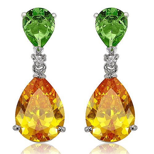 [RIVA CELEBOX] TRÄNE Gestochen Ohrhänger Ohrringe mit Tropfenschliff Edelstein Zirkonia CZ [Mehrfarbig] in 18K Weißes Gold Vergoldet, Promi inspiriert von Angelina Jolie von Rizilia