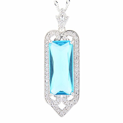 RIVA Anhänger mit 45cm(18") Kette & Rechteckschliff Edelstein Zirkonia CZ [Aquamarin] in 18K Weißes Gold Vergoldet, Einfache Moderne Eleganz von Rizilia