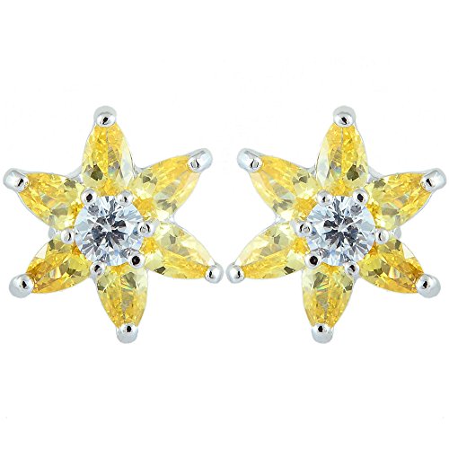 [RIVA BLUME] Gestochen Ohrstecker Ohrringe mit Marquiseschliff Edelstein Zirkonia CZ [Gelb Citrin] in 18K Weißes Gold Vergoldet, Einfache Moderne Eleganz von Rizilia