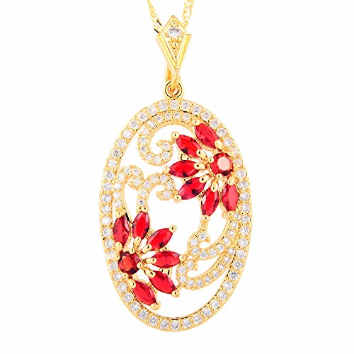 RIVA Blume Anhänger mit 45cm(18") Kette & Marquiseschliff Edelstein Zirkonia CZ [Rot Rubin] in 18K Gelbgold Vergoldet, Einfache Moderne Eleganz von Rizilia