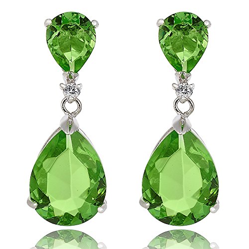 [RIVA CELEBOX] TRÄNE Gestochen Ohrhänger Ohrringe mit Tropfenschliff Edelstein Zirkonia CZ [Peridot] in 18K Weißes Gold Vergoldet, Promi inspiriert von Angelina Jolie von Rizilia