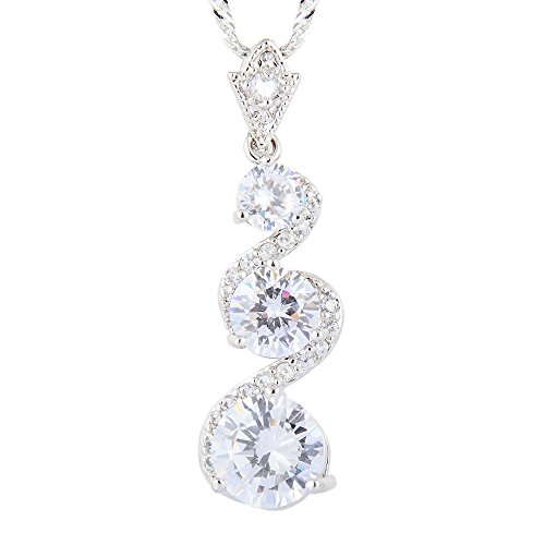 RIVA DREI-Stein Anhänger mit 45cm(18") Kette & Rundschliff Edelstein Zirkonia CZ [Weiß Topas] in 18K Weißes Gold Vergoldet, Einfache Moderne Eleganz von Rizilia