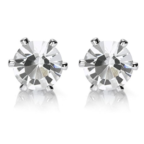 RIVA Gestochen Ohrstecker Ohrringe mit Rundschliff Edelstein Zirkonia CZ [Weiß Topas] in 18K Weißes Gold Vergoldet, Einfache Moderne Eleganz von Rizilia