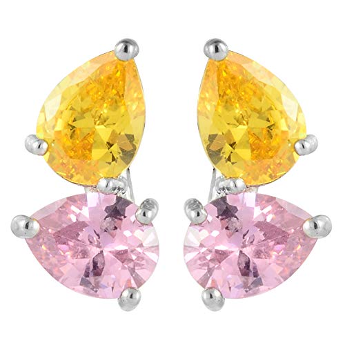 RIVA Gestochen Ohrstecker Ohrringe mit Tropfenschliff Edelstein Zirkonia CZ [Gelb&Rosa] in 18K Weiß Gold Vergoldet, Einfache Moderne Eleganz von Rizilia