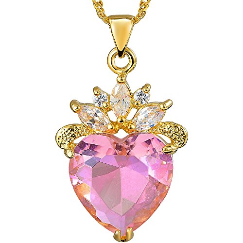 RIVA Herz des Ozean Anhänger mit 45cm(18") Kette & Herzschliff Edelstein Zirkonia CZ [Rosa Saphir] in 18K Gelbgold Vergoldet, Einfache Moderne Eleganz von RIVA